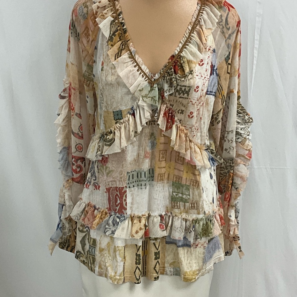Anthropologie Tiny Bohemian Patchwork Ruffle Blou… - image 2